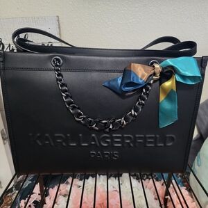 Karl Lagerfeld Gorgeous Black Tote with Multicolor Ribbon